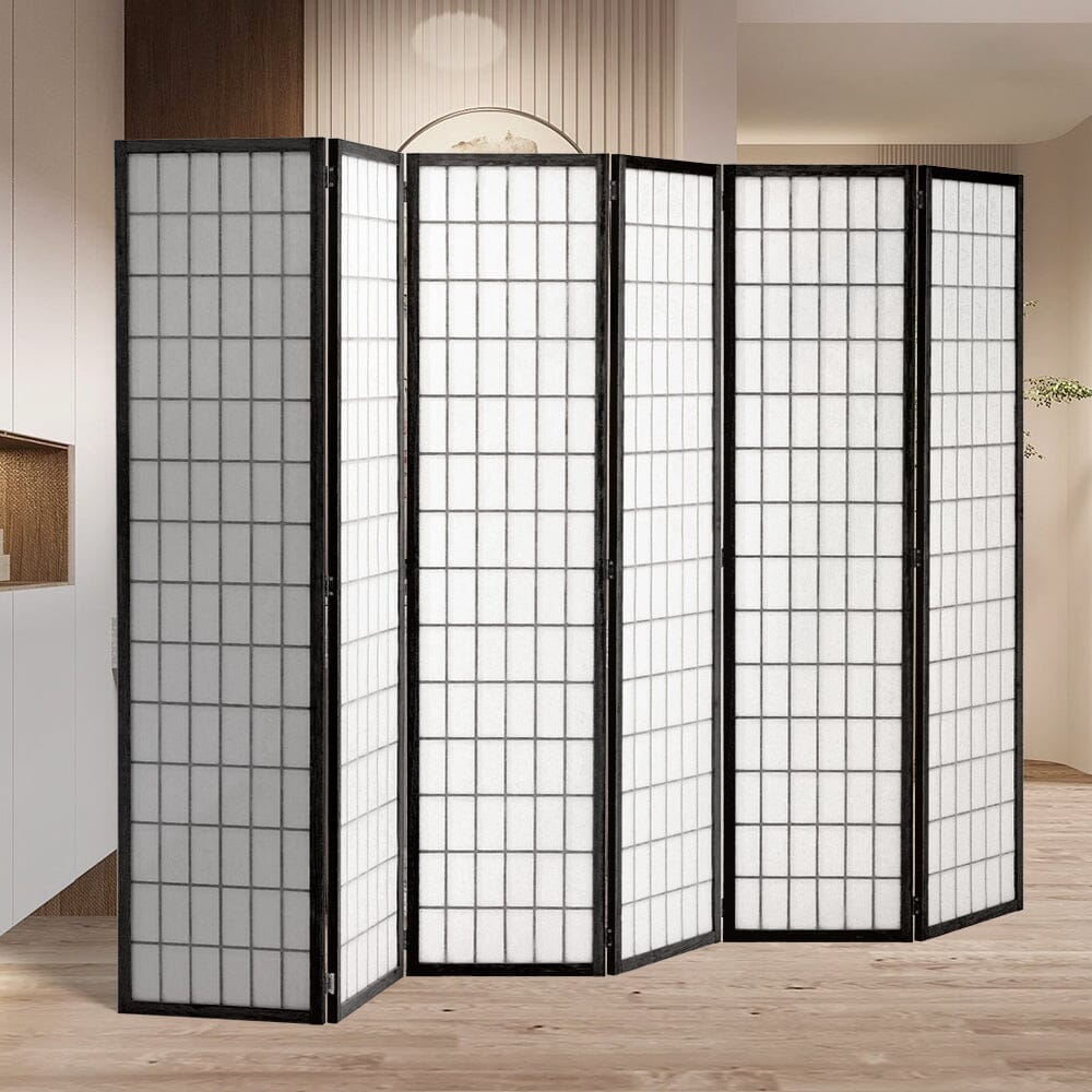 6 - Panel Solid Wood Folding Room Divider Screen Natural - House Comfort