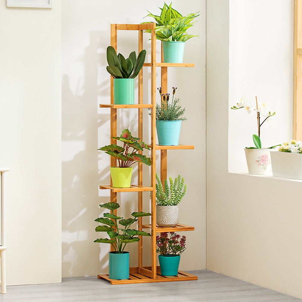 6 Tier Flower Stand Plant Pot Display Ladder Shelves Bamboo Shelf Storage Rack - House Comfort