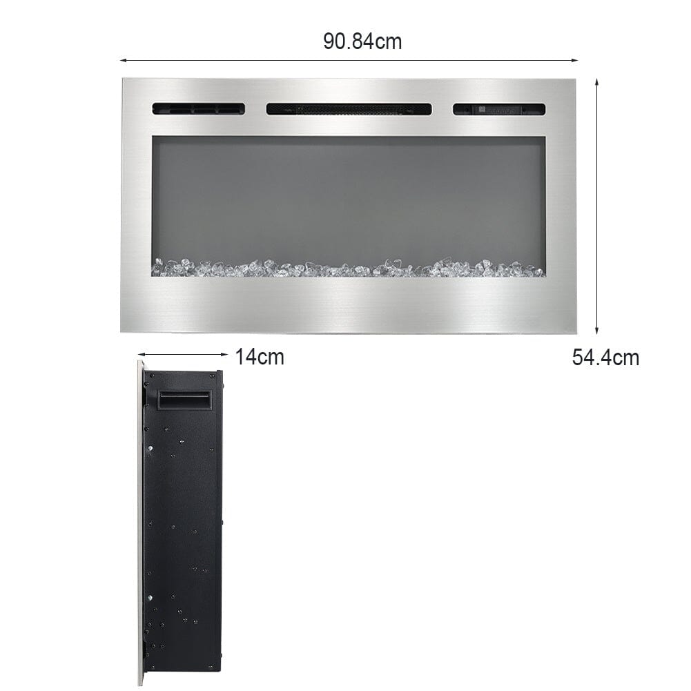 60 Inch Electric Fireplace Silver Recessed Fire with 12 LED Flame Colour - House Comfort