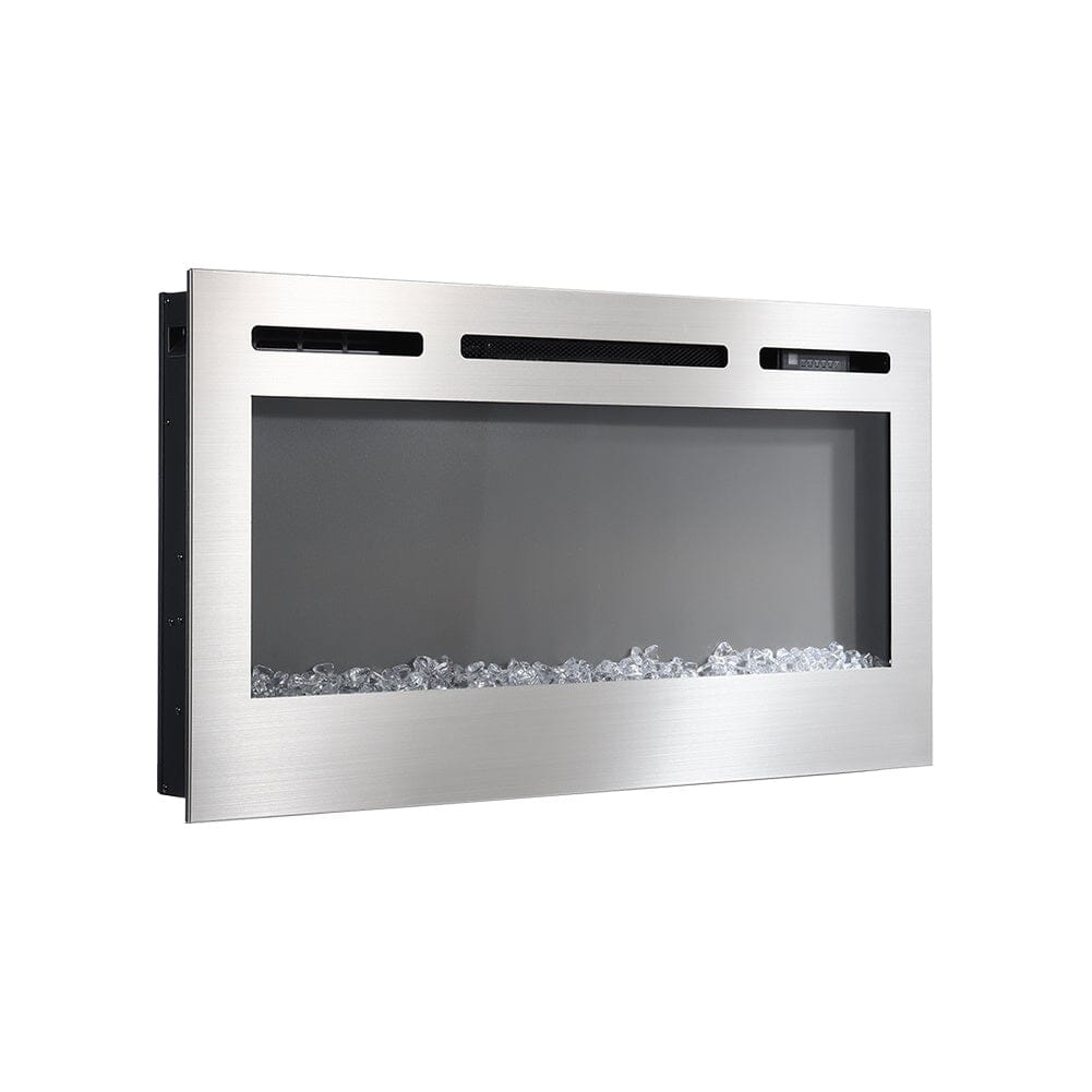 60 Inch Electric Fireplace Silver Recessed Fire with 12 LED Flame Colour - House Comfort