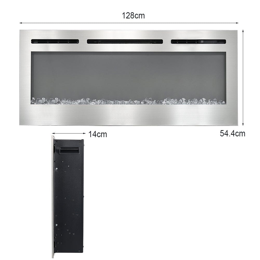 60 Inch Electric Fireplace Silver Recessed Fire with 12 LED Flame Colour - House Comfort