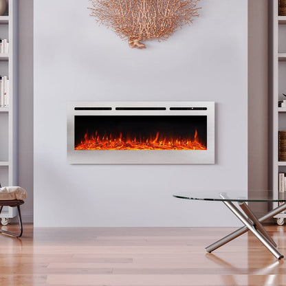 60 Inch Electric Fireplace Silver Recessed Fire with 12 LED Flame Colour - House Comfort