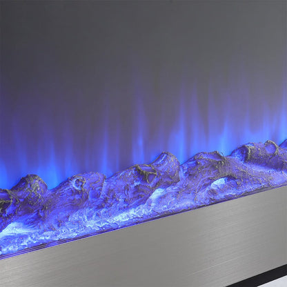 60 Inch Electric Fireplace Silver Recessed Fire with 12 LED Flame Colour - House Comfort