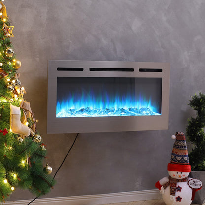 60 Inch Electric Fireplace Silver Recessed Fire with 12 LED Flame Colour - House Comfort