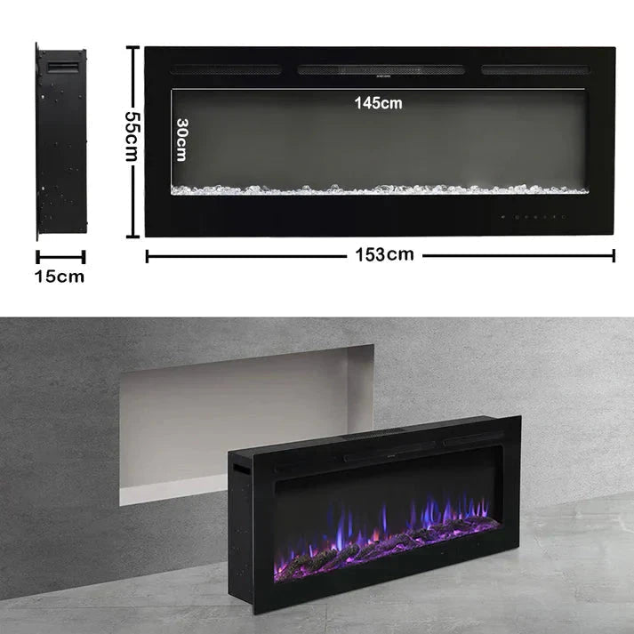 60 Inch Wall Mounted Fireplaces 1500W Insert Modern Electric Fireplace Heater - House Comfort