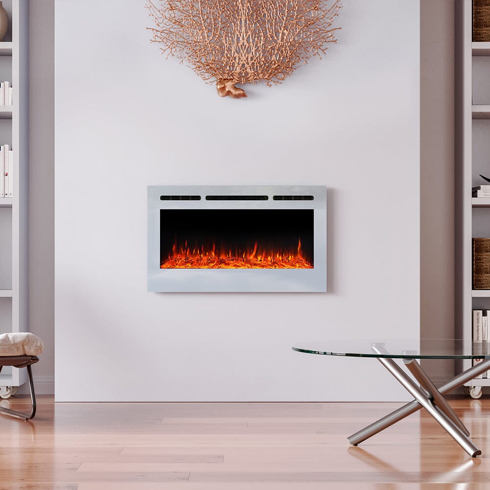 60 Inch Wall Mounted Fireplaces Recessed Fireplace 1800W White 5120BTU Electric Heaters - House Comfort