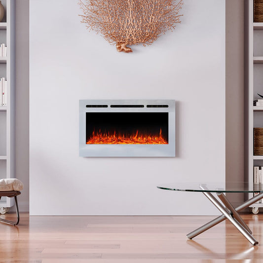 60 Inch Wall Mounted Fireplaces Recessed Fireplace 1800W White 5120BTU Electric Heaters - House Comfort