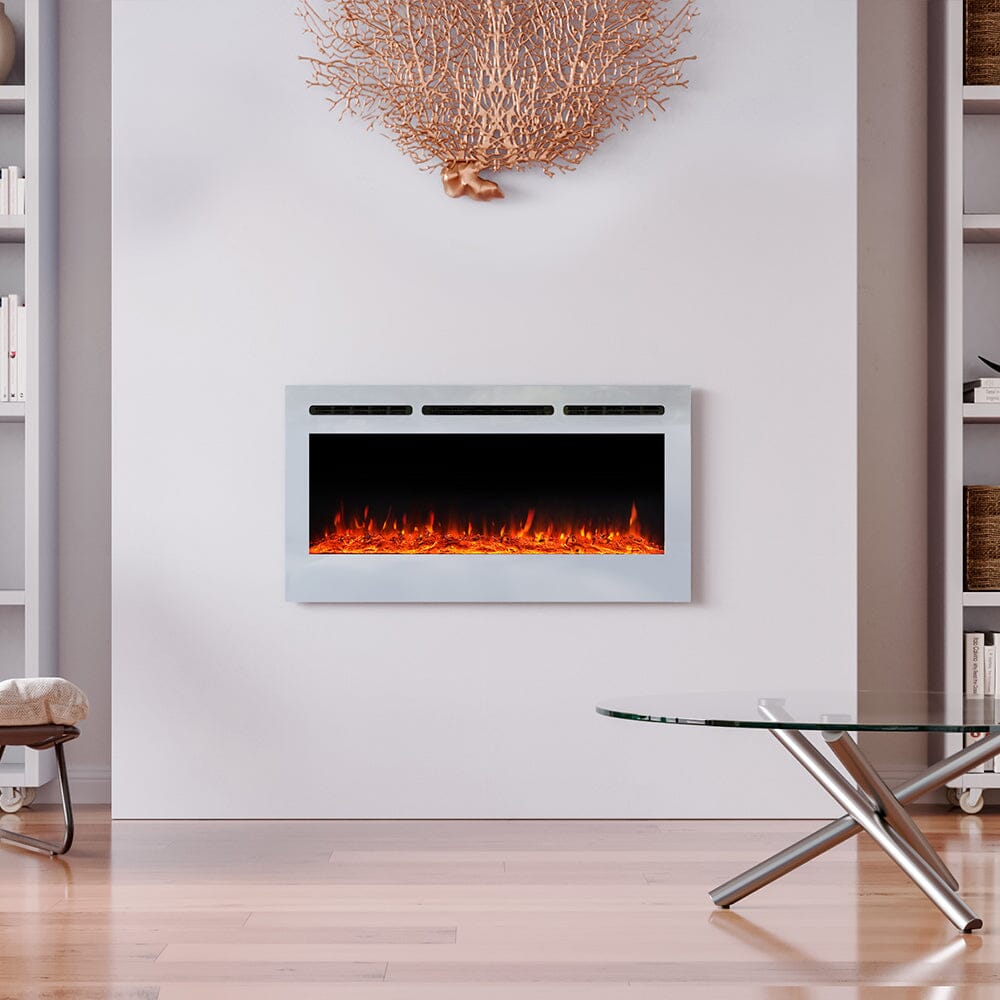 60 Inch Wall Mounted Fireplaces Recessed Fireplace 1800W White 5120BTU Electric Heaters - House Comfort