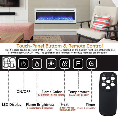 60 Inch Wall Mounted Fireplaces Recessed Fireplace 1800W White 5120BTU Electric Heaters - House Comfort