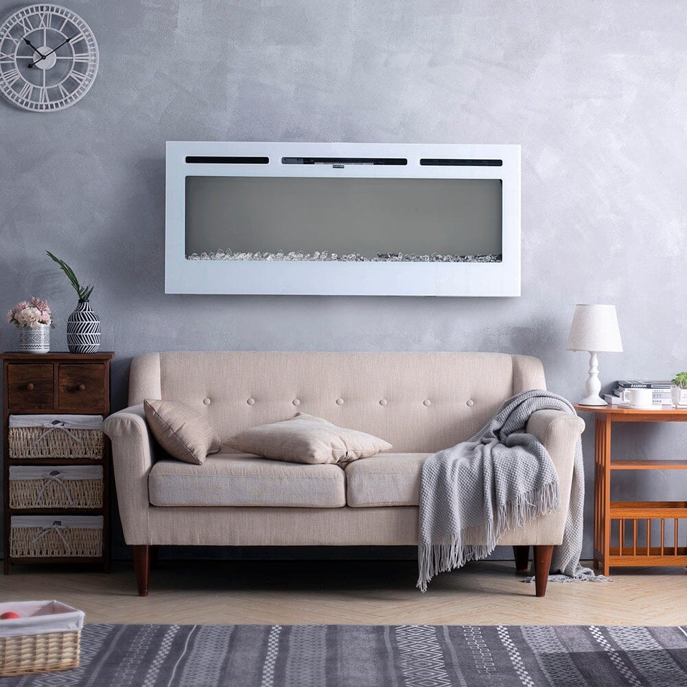 60 Inch Wall Mounted Fireplaces Recessed Fireplace 1800W White 5120BTU Electric Heaters - House Comfort