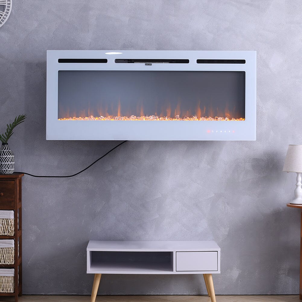 60 Inch Wall Mounted Fireplaces Recessed Fireplace 1800W White 5120BTU Electric Heaters - House Comfort