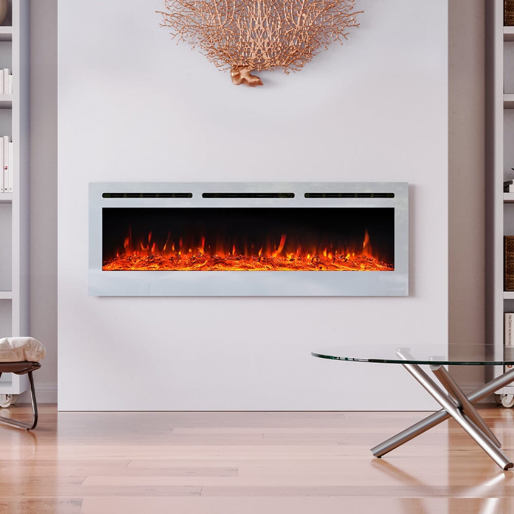 60 Inch Wall Mounted Fireplaces Recessed Fireplace 1800W White 5120BTU Electric Heaters - House Comfort