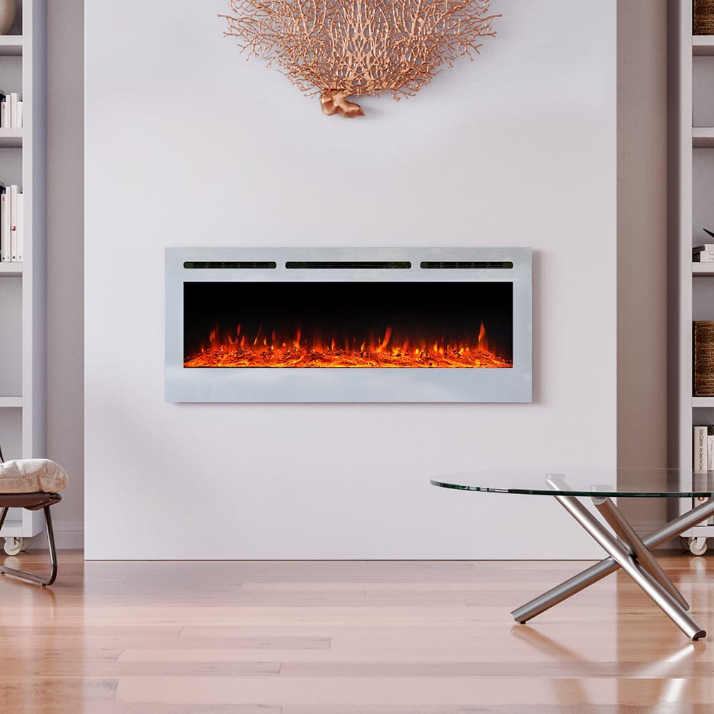 60 Inch Wall Mounted Fireplaces Recessed Fireplace 1800W White 5120BTU Electric Heaters - House Comfort