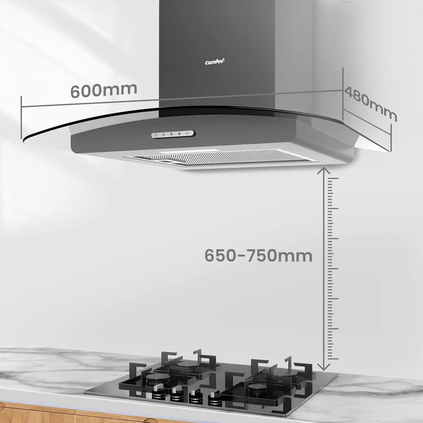 60cm Chimney Cooker Range Hood Kitchen Extractor with 3 - Speed Modes - House Comfort