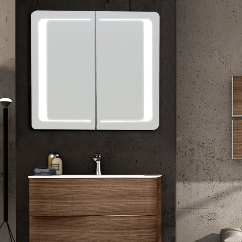 60cm H Double Door Anti - Fog Mirror Cabinet with Bluetooth and LED Light - House Comfort