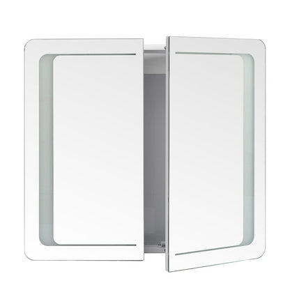 60cm H Double Door Anti - Fog Mirror Cabinet with Bluetooth and LED Light - House Comfort