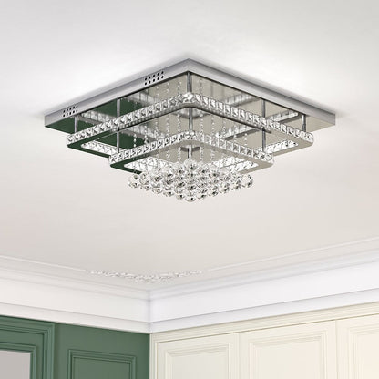 60cm W Double - Layer LED Ceiling Light Fixture with Crystal Drops - House Comfort