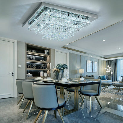 60cm W Double - Layer LED Ceiling Light Fixture with Crystal Drops - House Comfort
