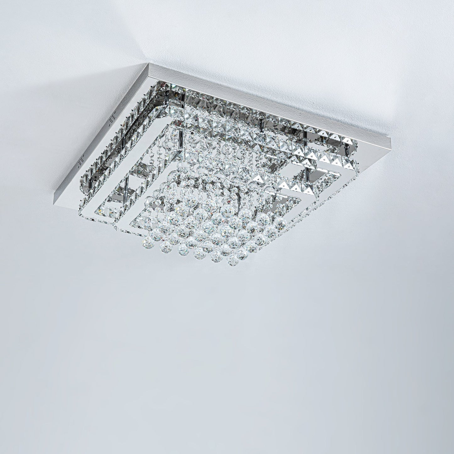 60cm W Double - Layer LED Ceiling Light Fixture with Crystal Drops - House Comfort
