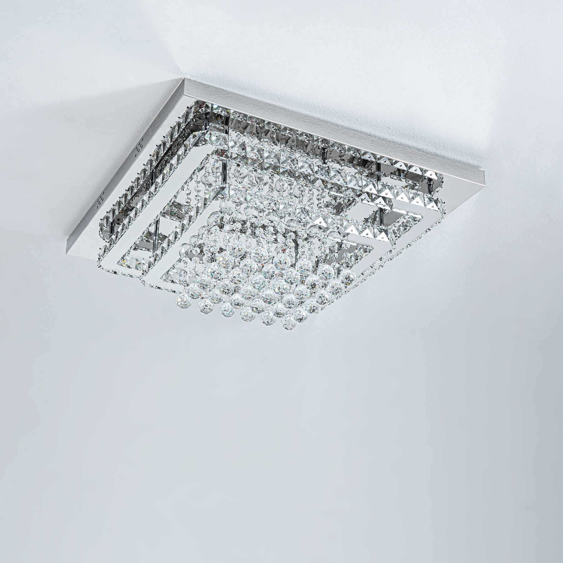 60cm W Double - Layer LED Ceiling Light Fixture with Crystal Drops - House Comfort