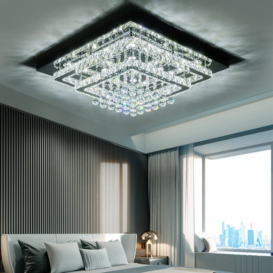 60cm W Double - Layer LED Ceiling Light Fixture with Crystal Drops - House Comfort
