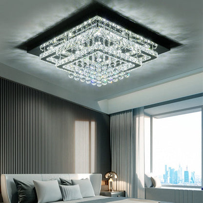 60cm W Double - Layer LED Ceiling Light Fixture with Crystal Drops - House Comfort