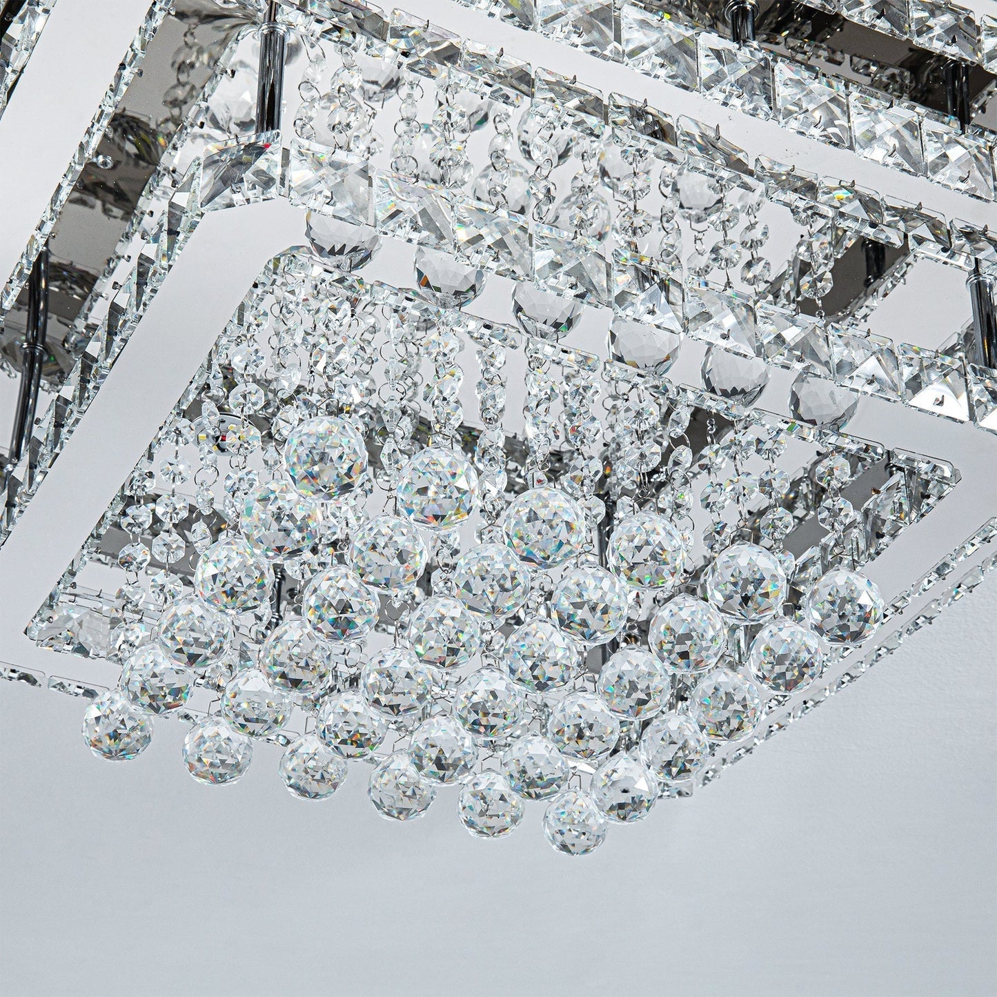 60cm W Double - Layer LED Ceiling Light Fixture with Crystal Drops - House Comfort