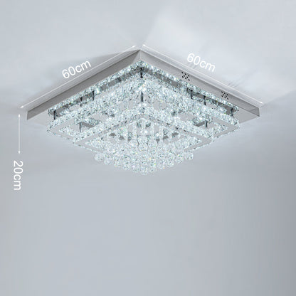 60cm W Double - Layer LED Ceiling Light Fixture with Crystal Drops - House Comfort