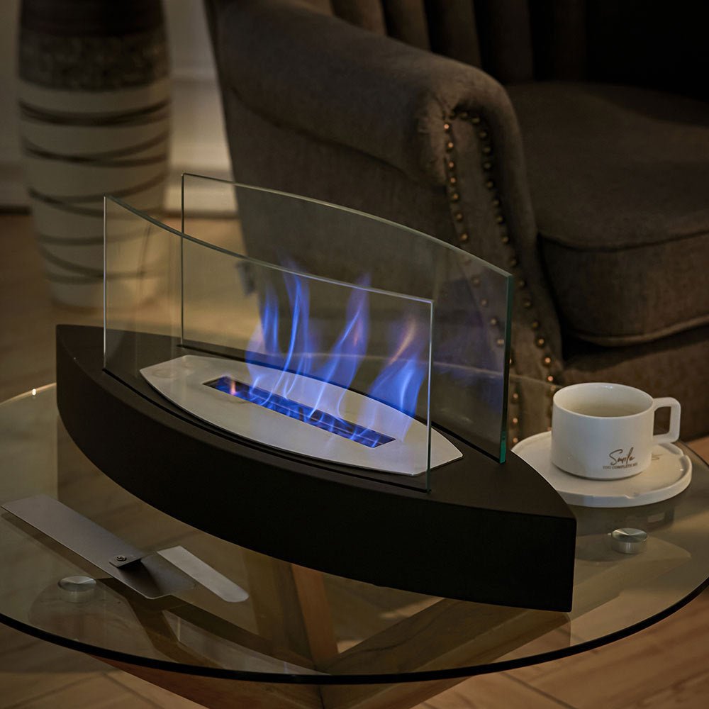 60cm Wide Black Tabletop Bio - Ethanol Fireplace with Flame Guard - House Comfort