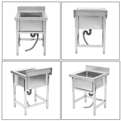 60X60cm W Commercial Kitchen Sink Stainless Steel Wash Basin - House Comfort