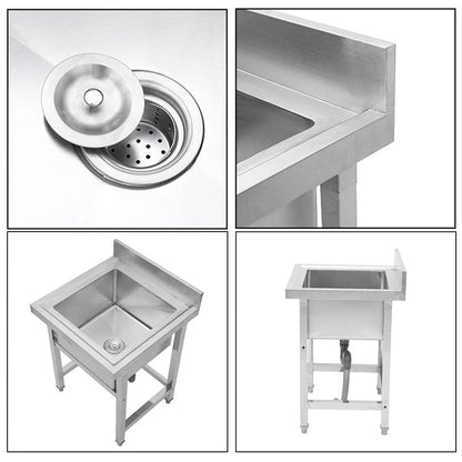 60X60CM W Commercial Kitchen Sink Stainless Steel Wash Basin - House Comfort