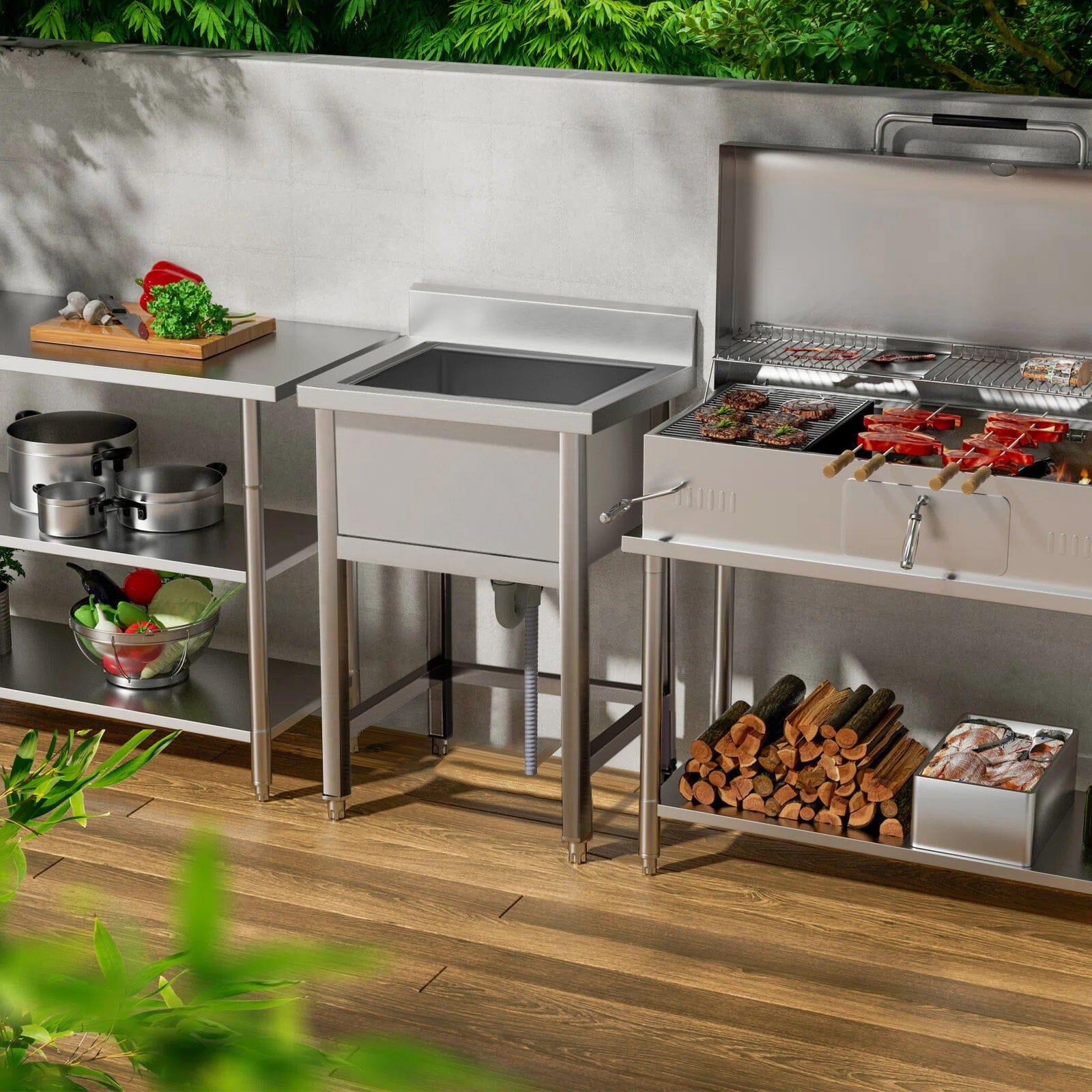 60X60CM W Commercial Kitchen Sink Stainless Steel Wash Basin - House Comfort