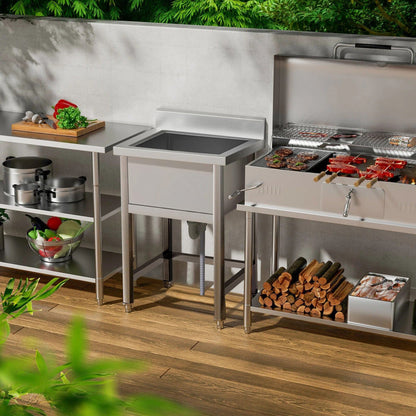 60X60CM W Commercial Kitchen Sink Stainless Steel Wash Basin - House Comfort