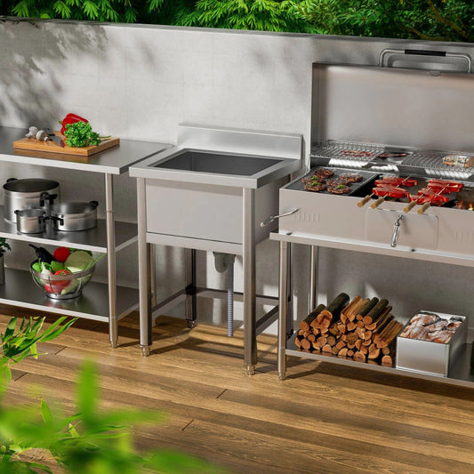 60X60CM W Commercial Kitchen Sink Stainless Steel Wash Basin - House Comfort