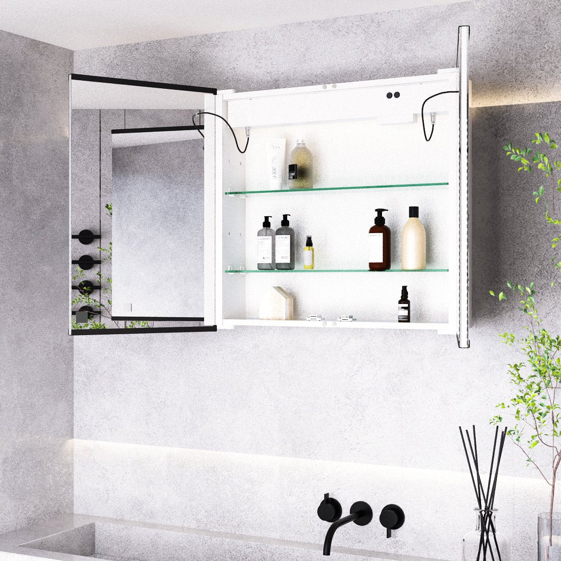 65*60cm LED Mirror Cabinet with Bluetooth Double Door - House Comfort