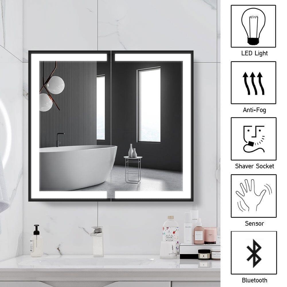 65*60cm LED Mirror Cabinet with Bluetooth Double Door - House Comfort