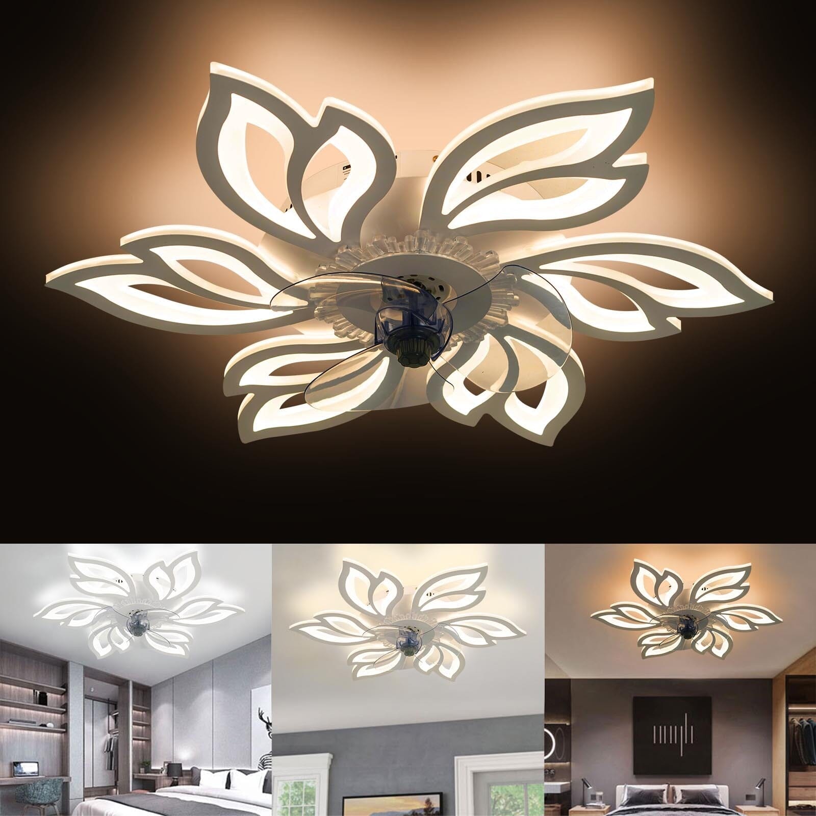 65cm Dia. Modern Flower Shape Ceiling Fan with Light - House Comfort