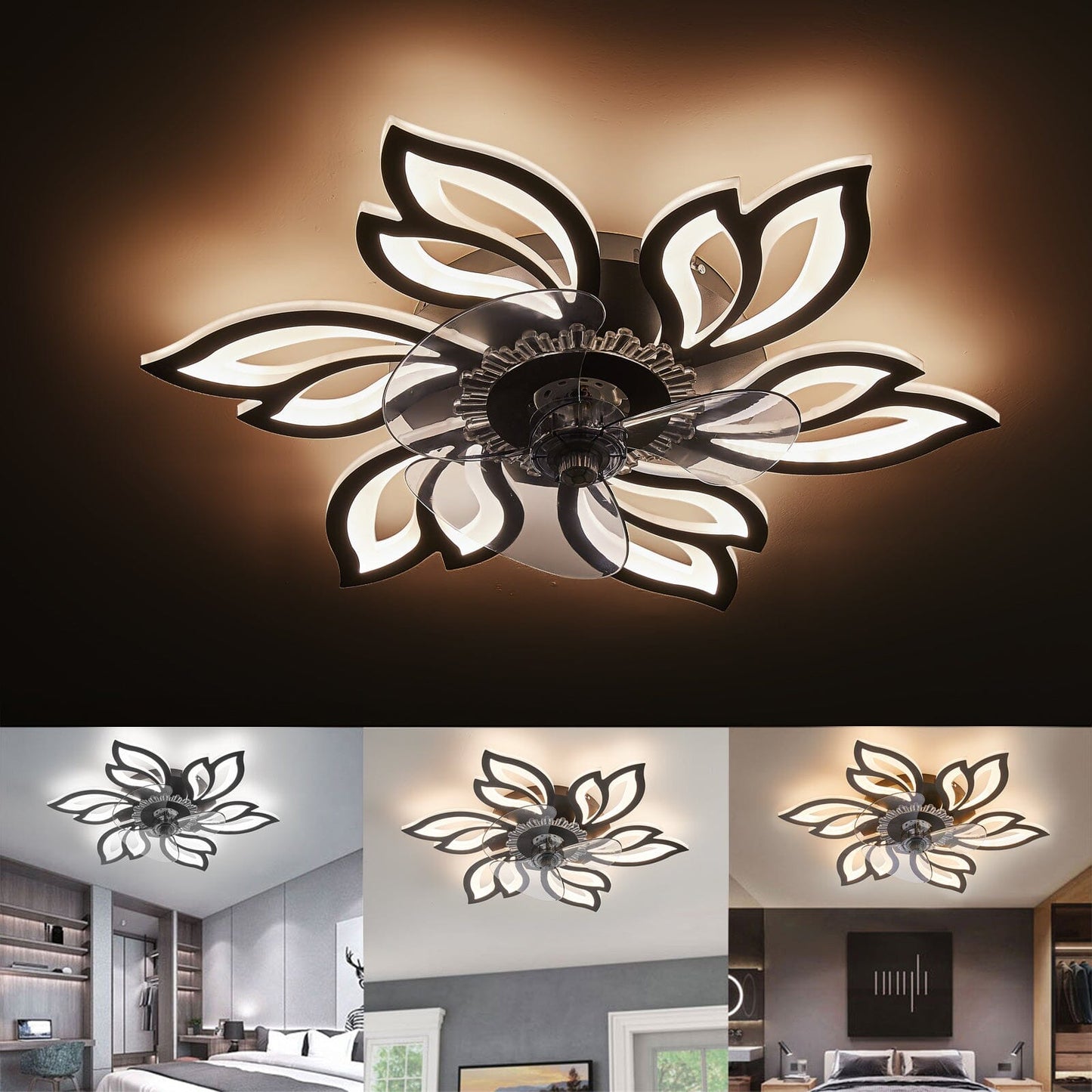 65cm Dia. Modern Flower Shape Ceiling Fan with Light - House Comfort