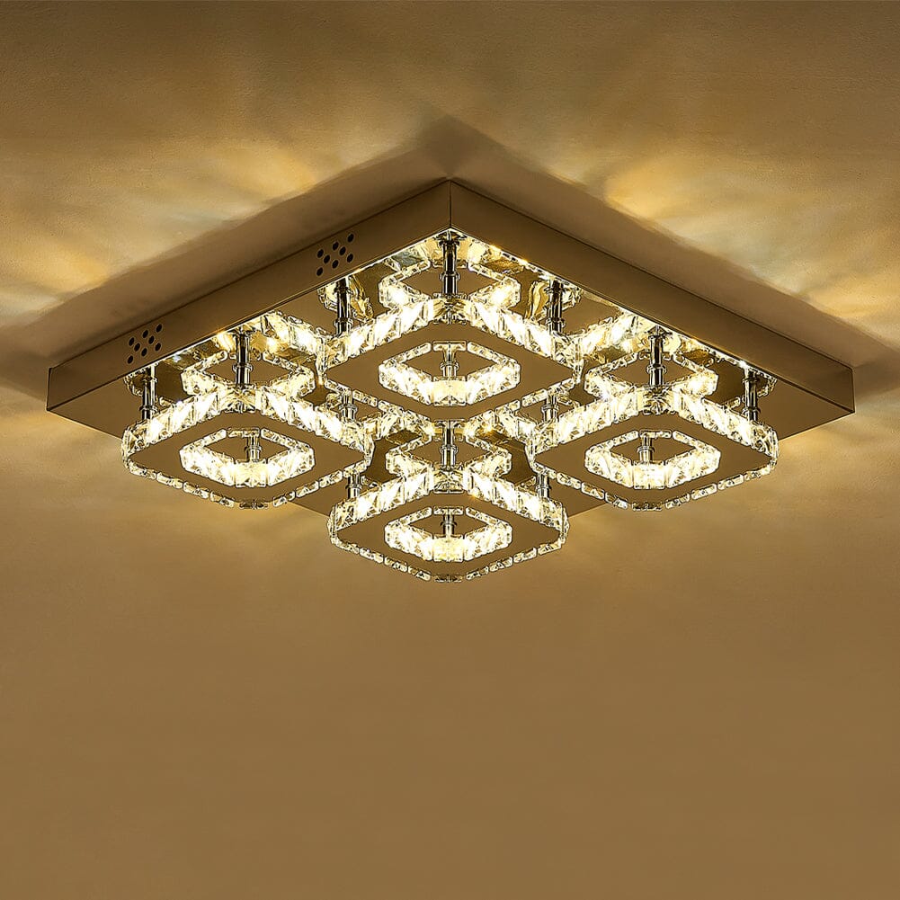 68 W Square LED Ceiling Light with Crystal Dimmable Warm Light - House Comfort