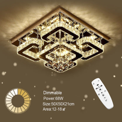 68 W Square LED Ceiling Light with Crystal Dimmable Warm Light - House Comfort
