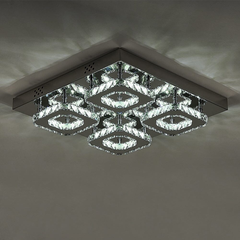68 W Square LED Ceiling Light with Crystal Dimmable Warm Light - House Comfort