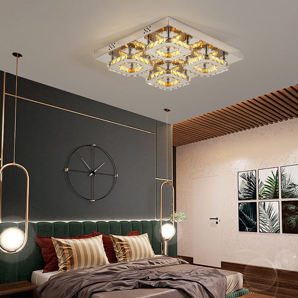 68 W Square LED Ceiling Light with Crystal Dimmable Warm Light - House Comfort