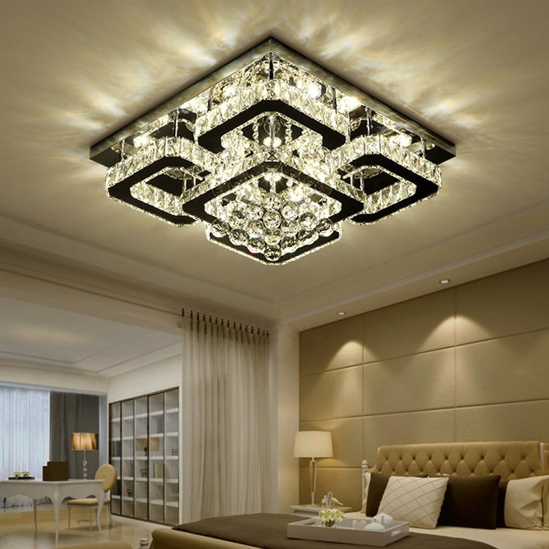 68 W Square LED Ceiling Light with Crystal Dimmable Warm Light - House Comfort
