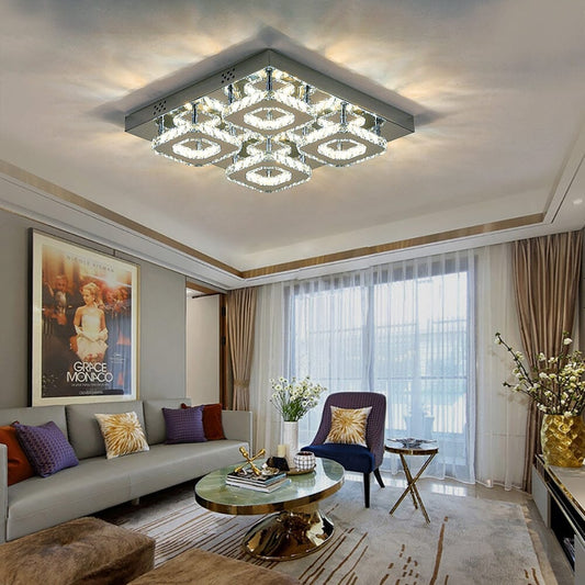 68 W Square LED Ceiling Light with Crystal Dimmable Warm Light - House Comfort