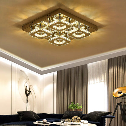 68 W Square LED Ceiling Light with Crystal Dimmable Warm Light - House Comfort