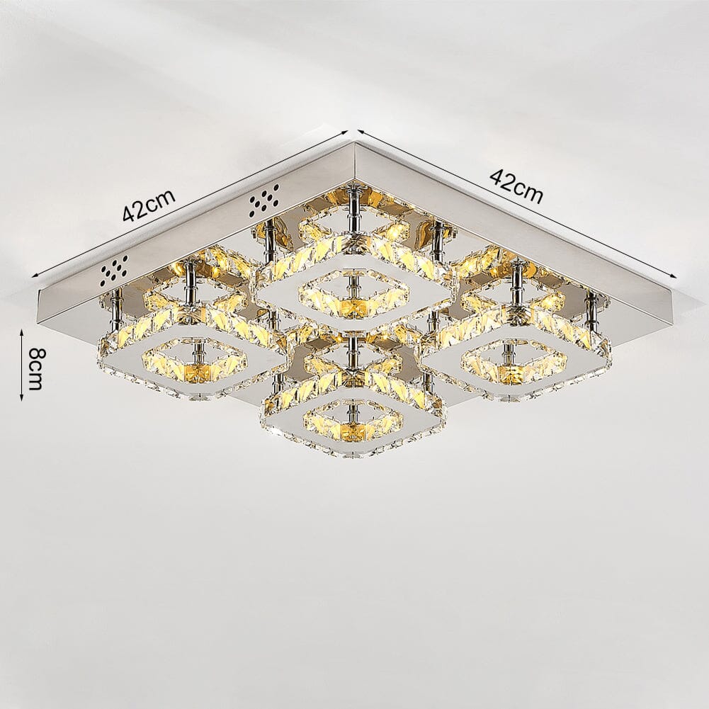 68 W Square LED Ceiling Light with Crystal Dimmable Warm Light - House Comfort