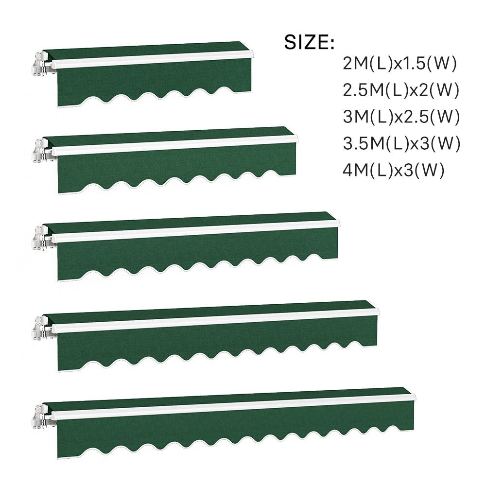 6ft/ 8ft/ 9ft/ 11ft/ 13ft Outdoor Retractable Patio Awning Canopy for Window and Door Green - House Comfort