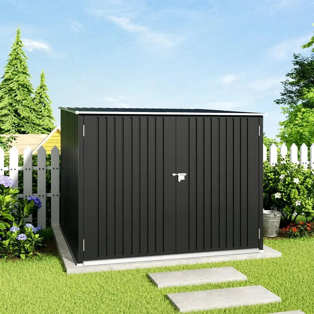 6ft Gardens Plan Galvanized Steel Bicycle Storage Shed Charcoal Black - House Comfort