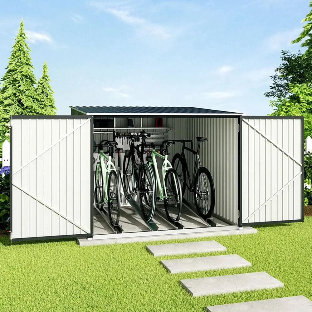 6ft Gardens Plan Galvanized Steel Bicycle Storage Shed Charcoal Black - House Comfort