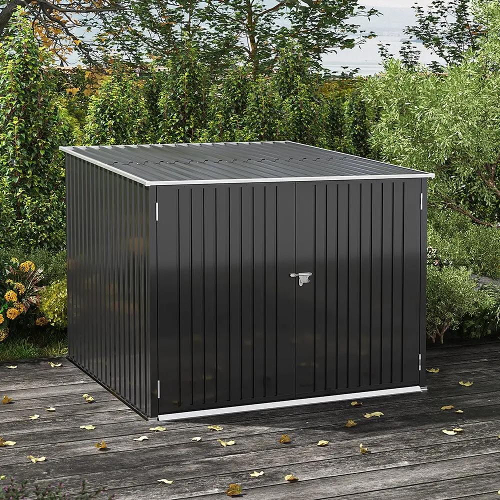 6ft Gardens Plan Galvanized Steel Bicycle Storage Shed Charcoal Black - House Comfort